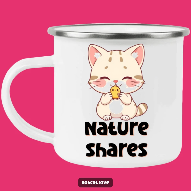 Funny Bobcat Birdy Offering Camping Mug: Sweet Companion for Kind Adventures