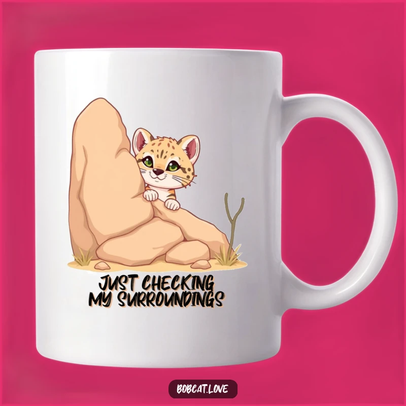 Funny Curious Bobcat Peek Mug: A Hilarious Desert Wildlife Gift for Bobcat Lovers