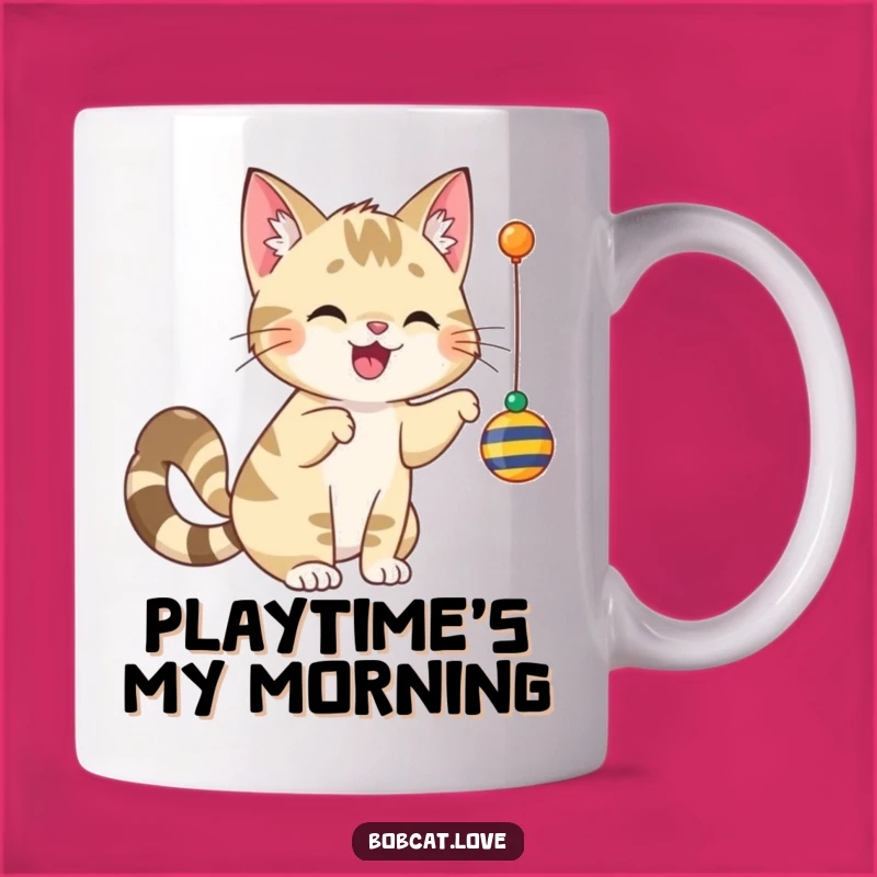 Funny Cheerful Bobcat Mug - Playful Gift for Cat Lovers with Wagging Tails