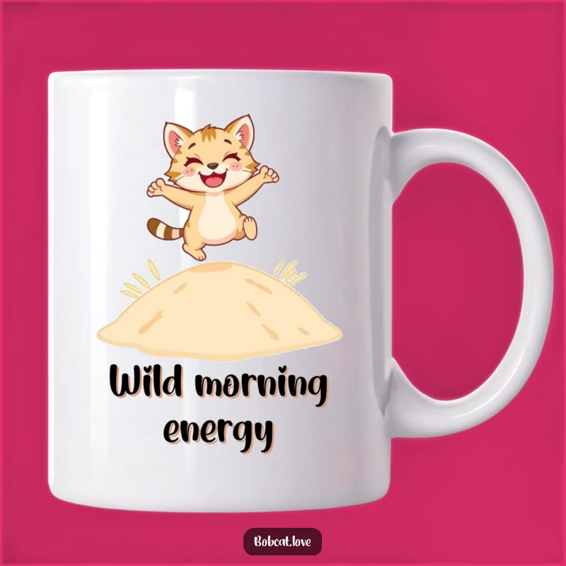 Funny Bobcat Dune Mug: Joyful Leaping Feline, Perfect Desert Funny Gift