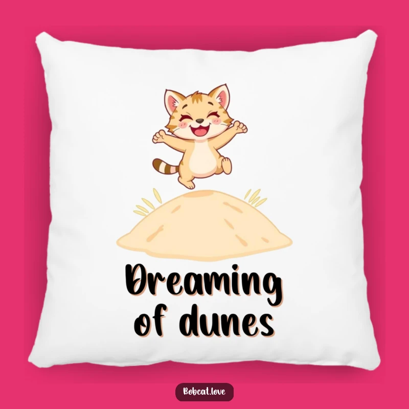 Funny Bobcat Dune Pillow: Cozy Leaping Feline Cushion, Great Desert Funny Gift
