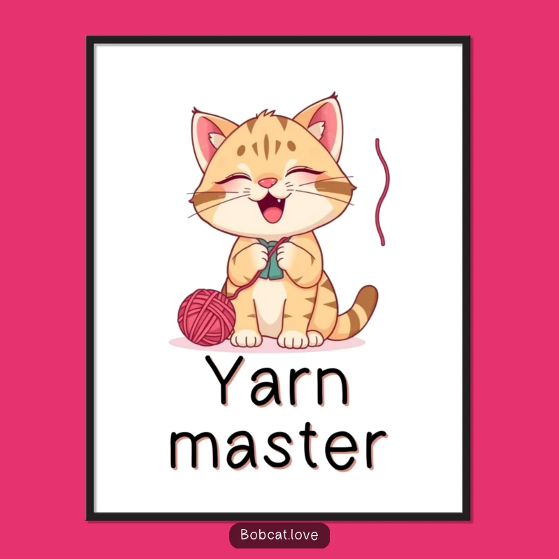 Funny Bobcat Yarn Ball Digital Art: Instant Download for Cat Lover Humor