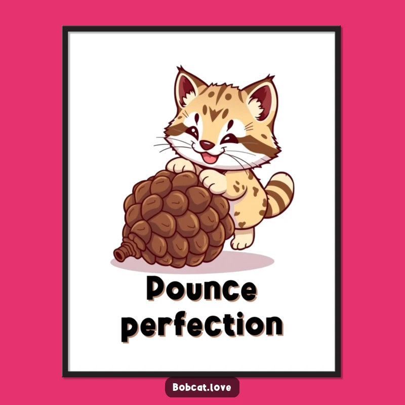 Funny Bobcat Pinecone Pounce Digital Art: Hilarious Wildlife Download for Instant Fun