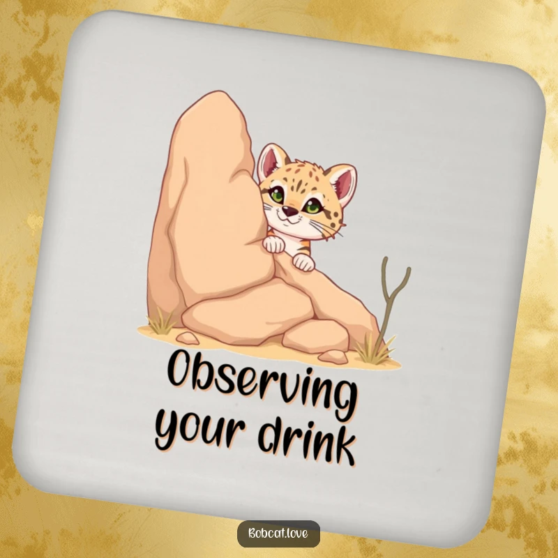 Funny Bobcat Coasters: Curious bobcats humorously peeking from behind desert rocks, adding a playful and protective touch to your tables and drinks.