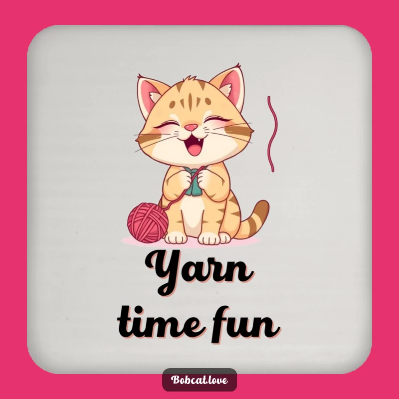 Funny Bobcat Yarn Ball Coaster: Hilarious Protection for Tabletops