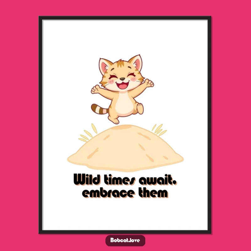 Funny Free Printable Wall Art: Leaping Bobcat Over Dune, Humorous Desert Downloadable Art