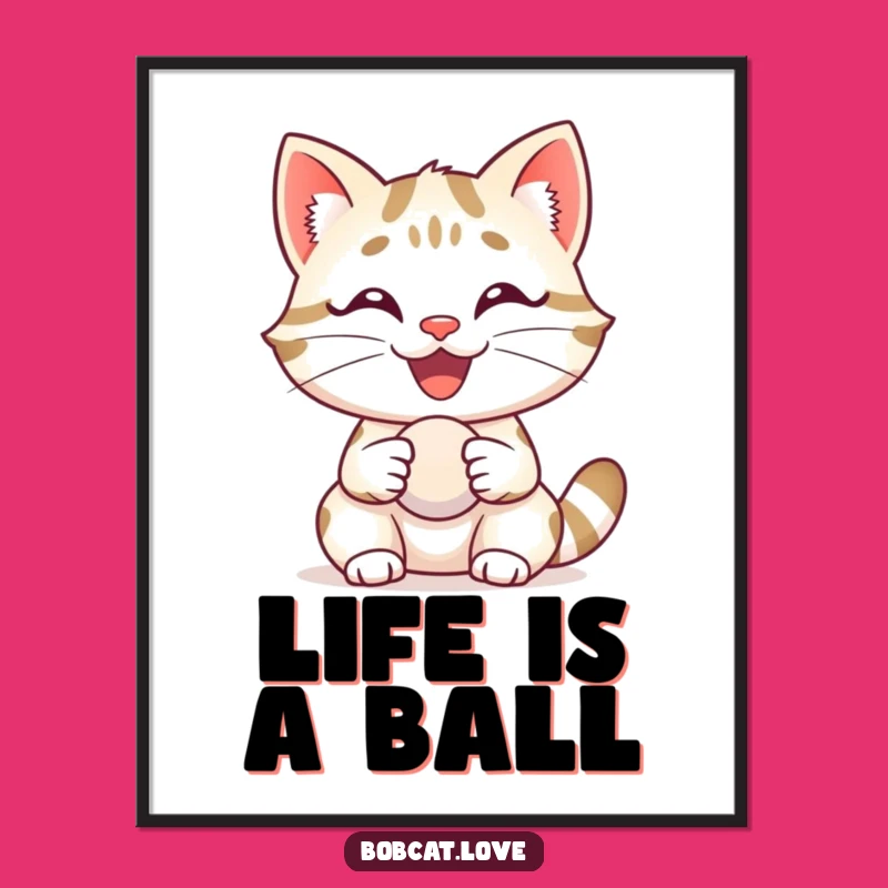 Free Printable Wall Art: Grinning Bobcat with Ball, Hilarious Downloadable Decor!
