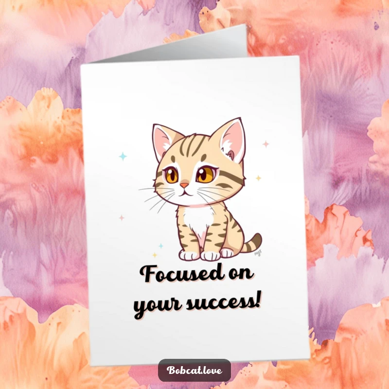 Funny Free Printable Bobcat Congratulations Card: Determined bobcat intently watching, celebrating their successful achievement with sharp focus.