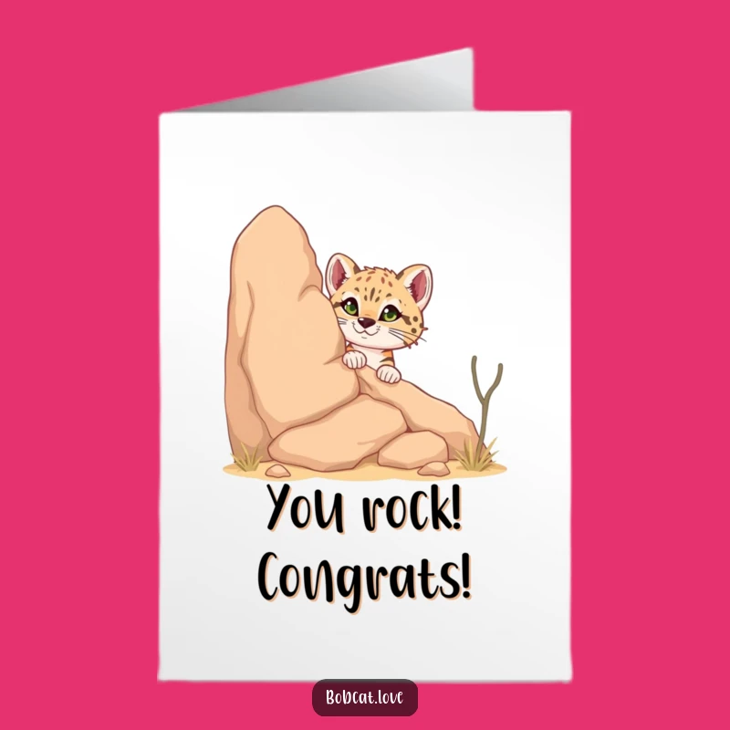 Free Printable Bobcat Congrats Card: Funny Desert Rock Peeker for Your Big Win Downloadable