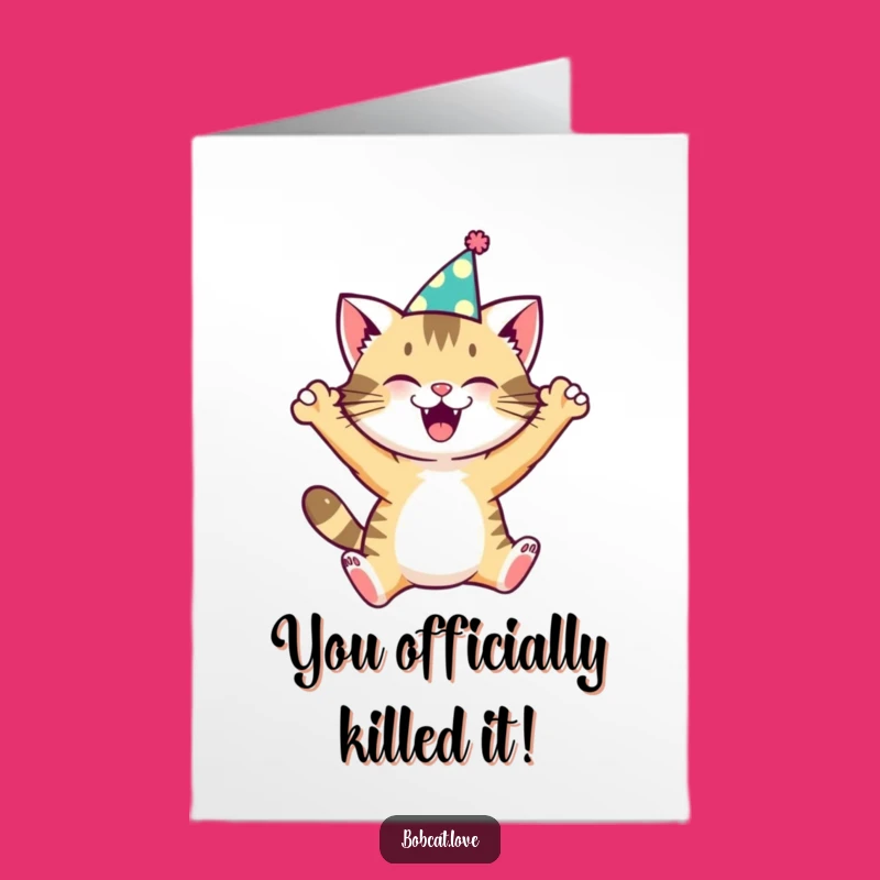 Free Printable Congratulations Card: Hilarious Bobcat Leaping, Perfect Downloadable Celebration Gift!