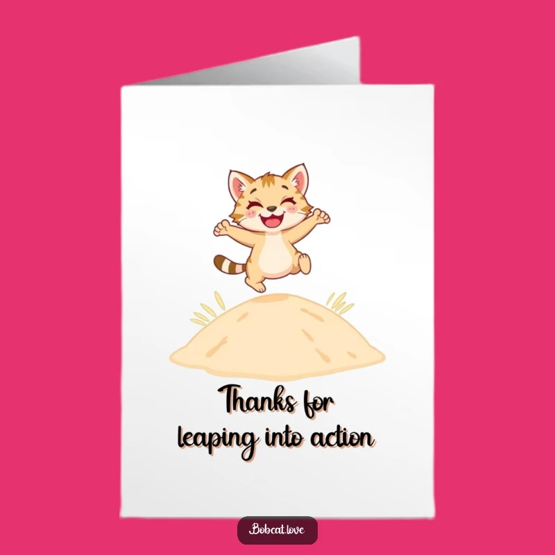 Free Printable Thank You Card: Leaping Bobcat Over Dune, Funny Desert Gratitude Downloadable Gift