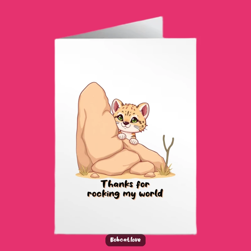 Free Printable Bobcat Thank You Card: Funny Desert Rock Peeker for Your Kindness Downloadable