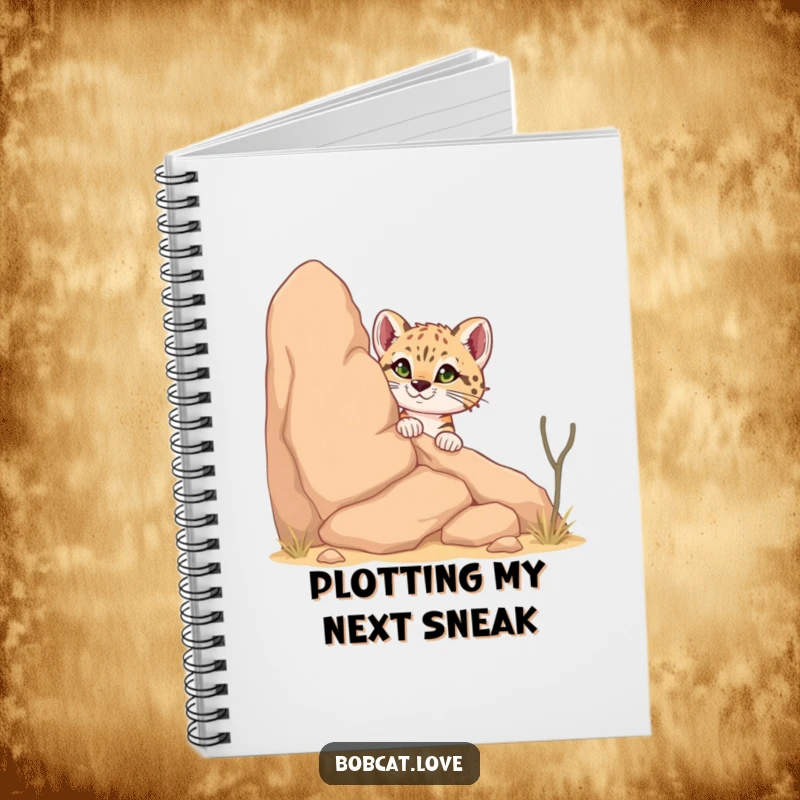 Funny Bobcat Notebook: A curious bobcat peeking from behind a desert rock, ready to inspire creative writing and note-taking with its playful vibe.