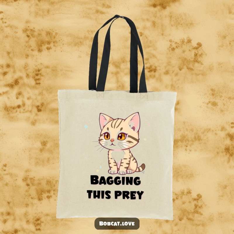 Funny Bobcat Tote Bag: A determined bobcat humorously watching a distant flicker of movement, showcasing its focus and alertness for everyday use.