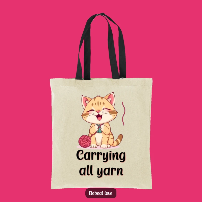 Funny Bobcat Yarn Ball Tote Bag: Stylish Accessory for Cat Lovers